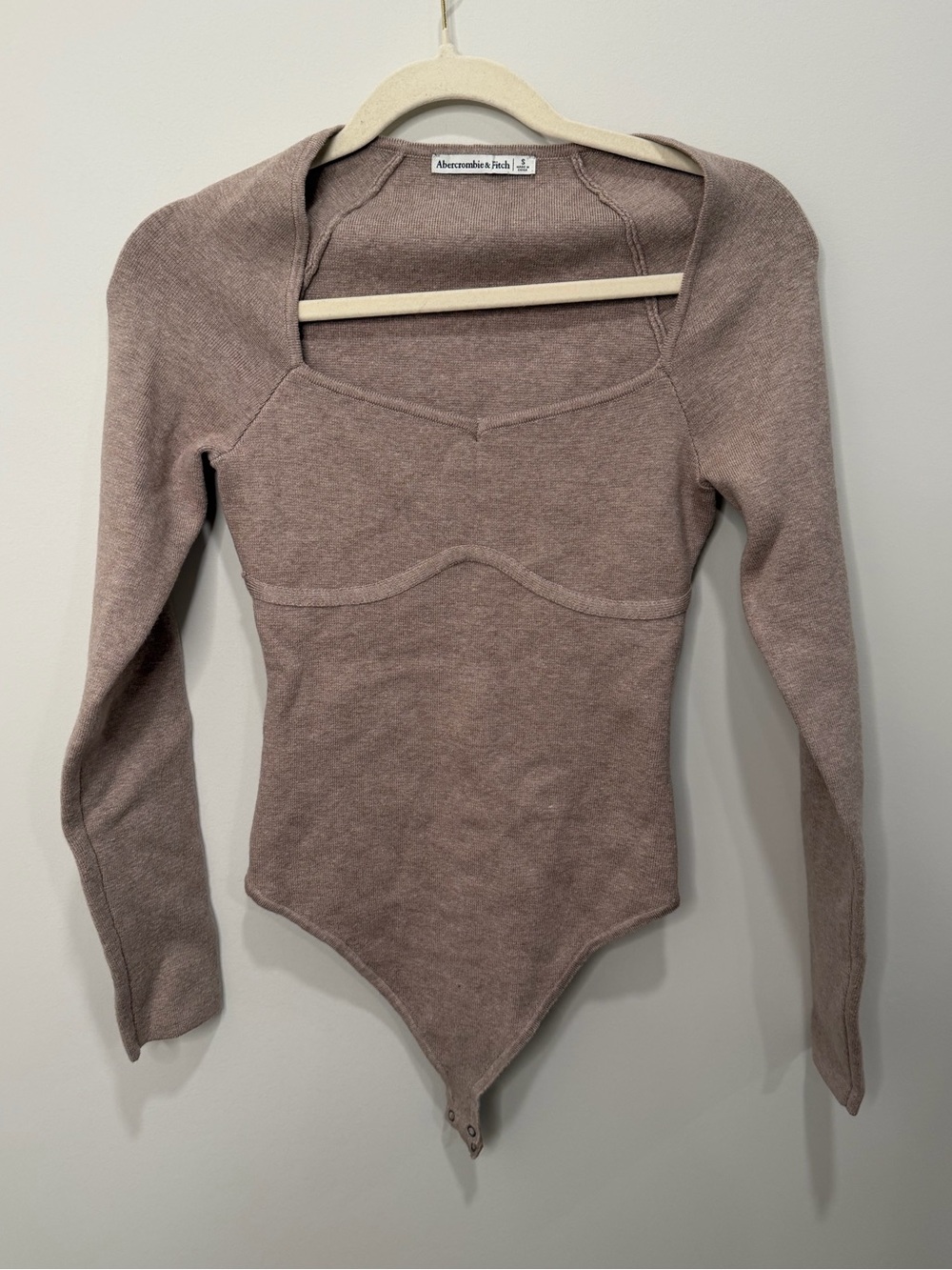 Abercrombie & Fitch Brown Knit Sweetheart Long Sleeve Bodysuit Size Small